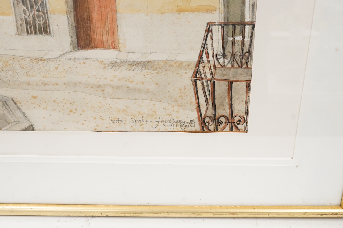 John Skelton (1925-2009), ‘Siesta, Spain’, 1970 and 1993, England, signed and inscribed in pencil, label verso, watercolour, 33 x 46cm, Provenance: from the artist's family